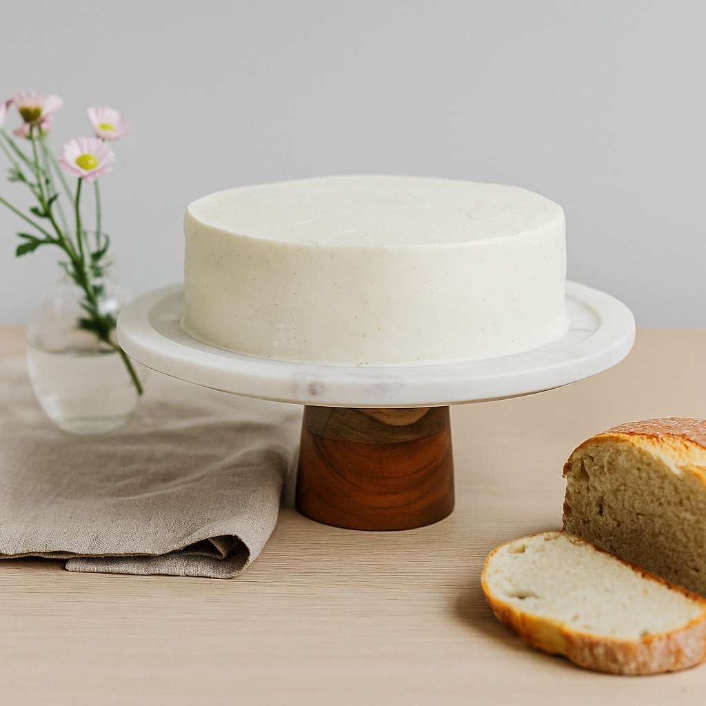 Minimalist white marble cake plate in kitchen