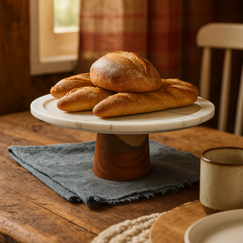 Rustic white marble cake plate display