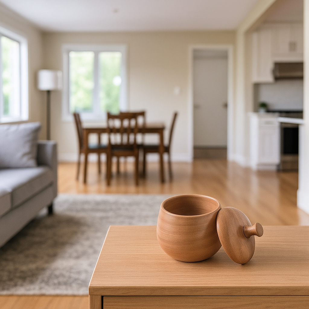 Acacia wood jar full view