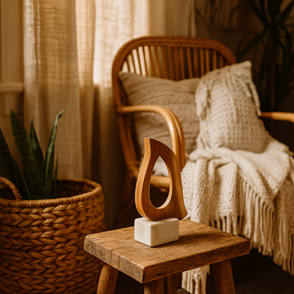 Wood marble dove styled on a table