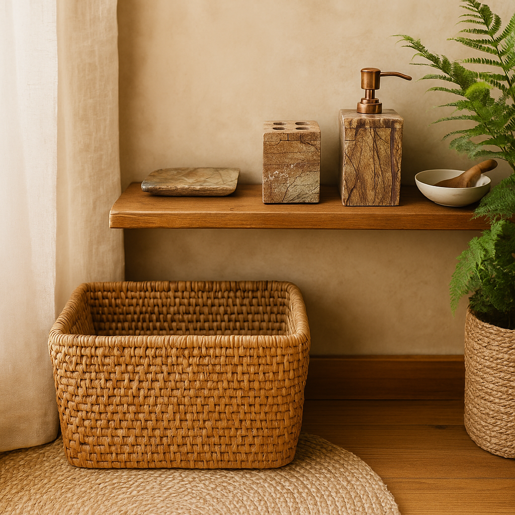 Brown marble bath set in boho bathroom display
