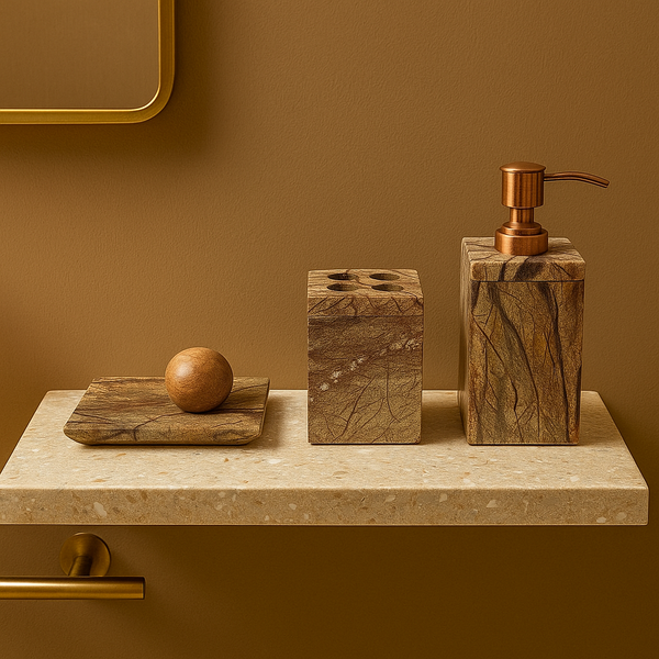 Classic Brown Marble Bath Accessories Set