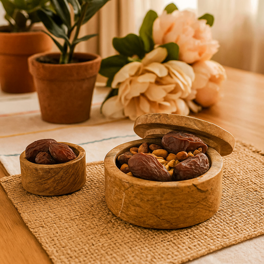 Marble snack bowls with snacks