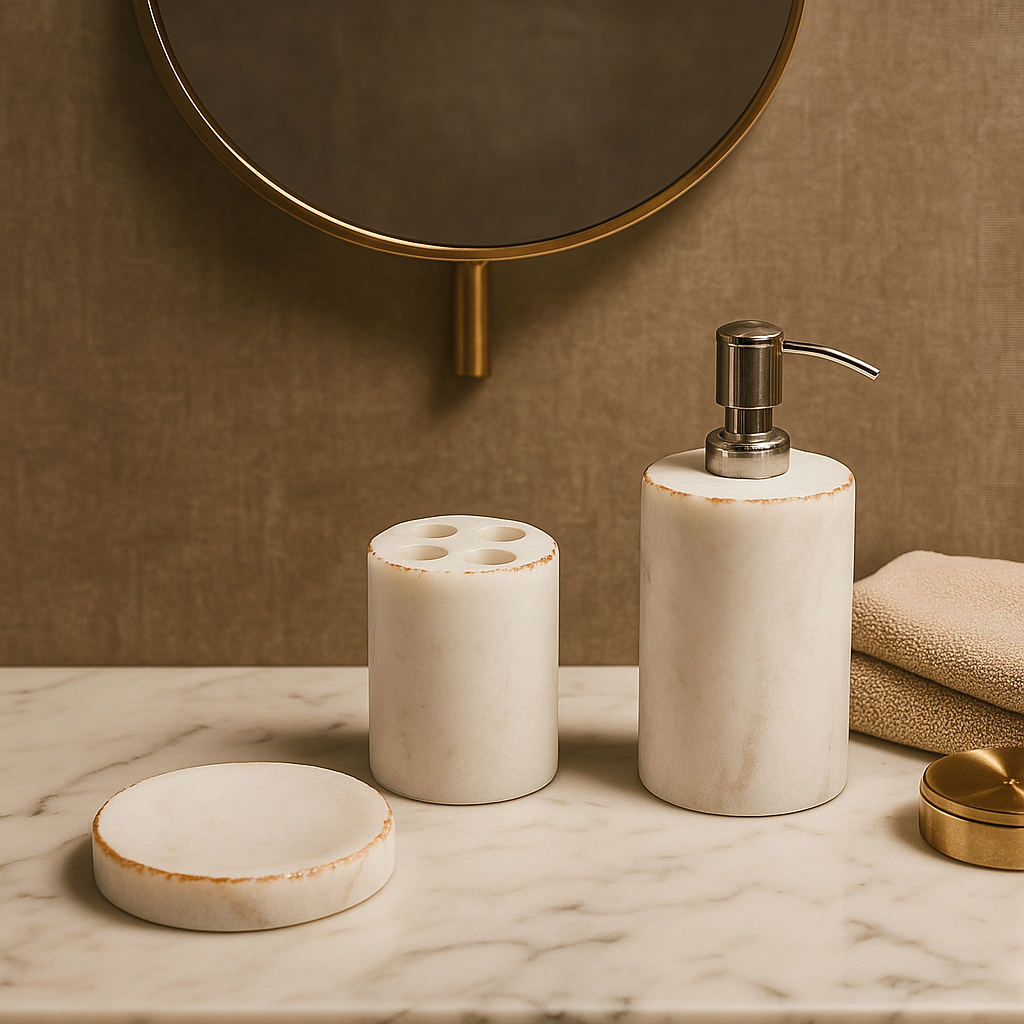 Classic white marble bath accessories set product display