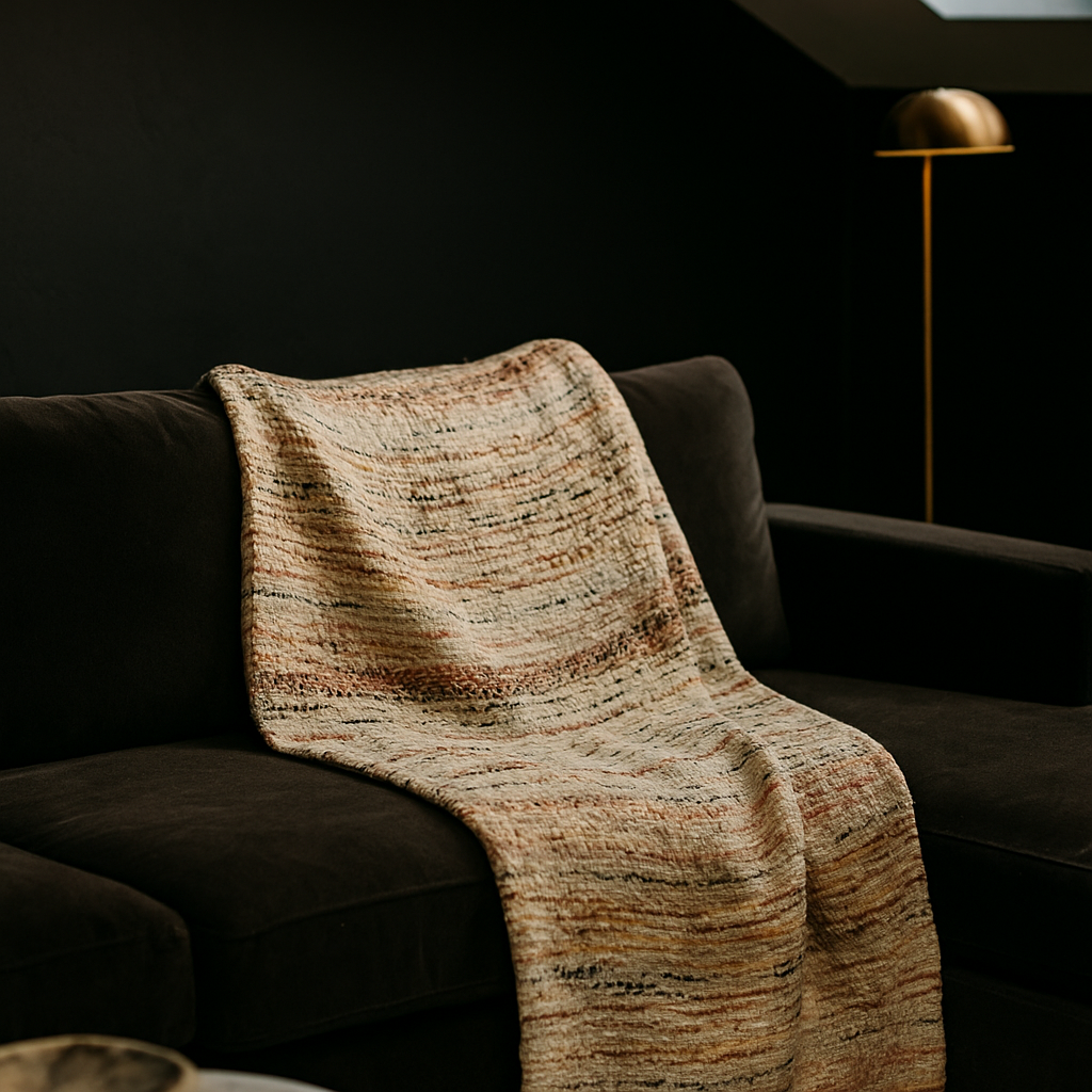 Tufted throw blanket on a sofa