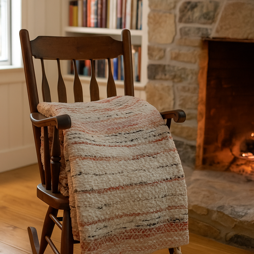 Tufted throw blanket draped over a chair