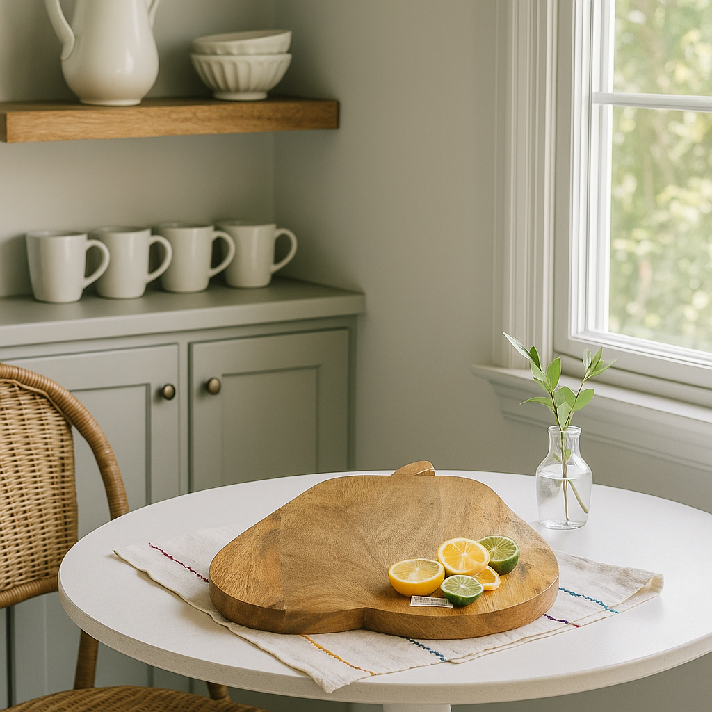 Pear shaped chopping board stem handle detail