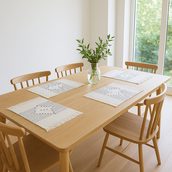 Minimal Cotton Placemats | Handwoven Artisan Set of 4 Dining Mats