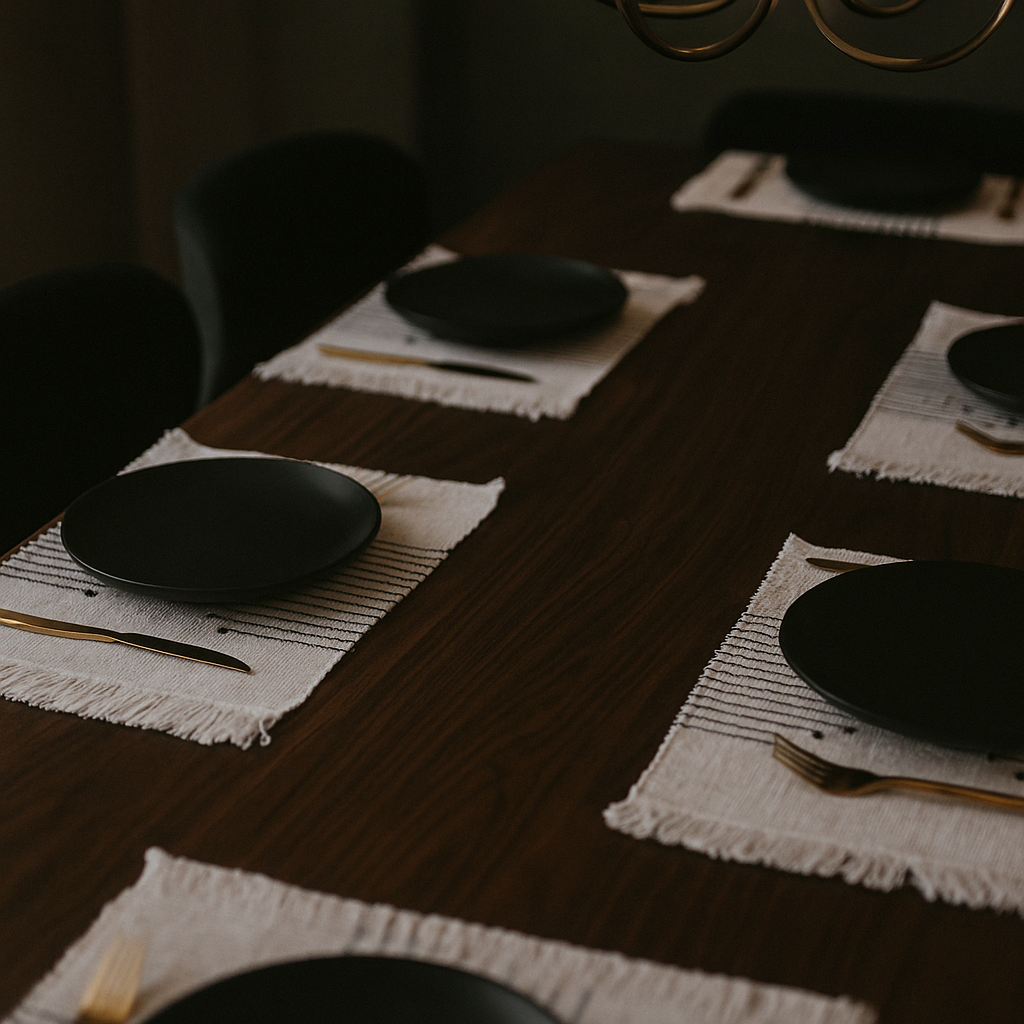 Minimal cotton placemats styled on a dining table