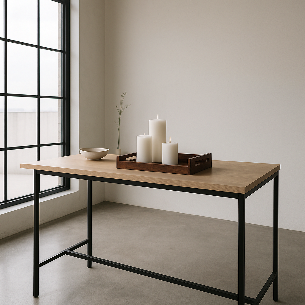 Rosewood serving tray styled on a table