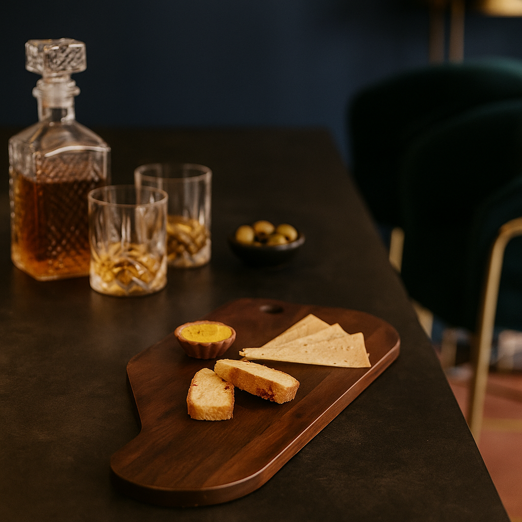Acacia serving board side view