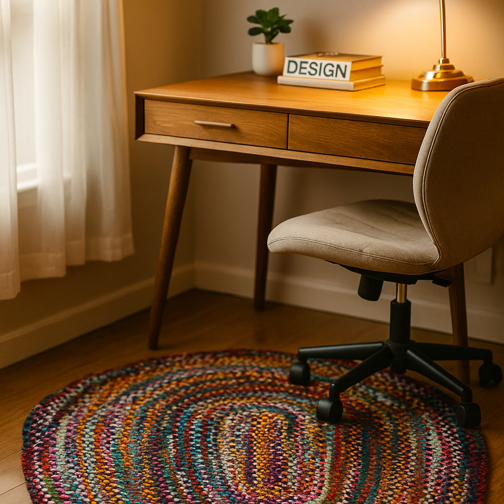 Close-up detail of the handwoven upcycled floor cotton rug