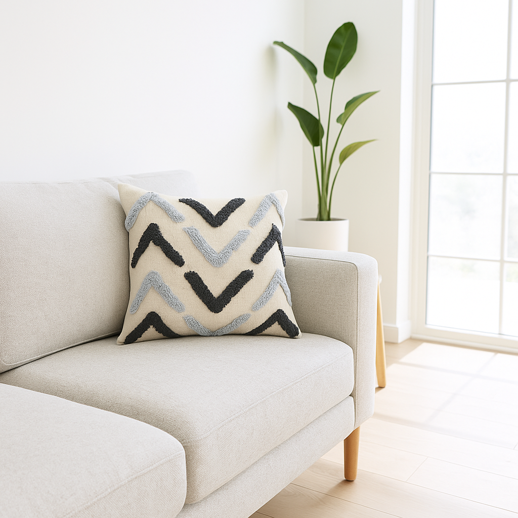 Grayscale Tufted Cushion Cover styled at home