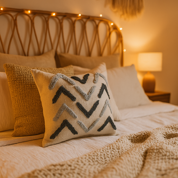 Grayscale Tufted Cushion Cover | Arrow Cotton Boho Decor