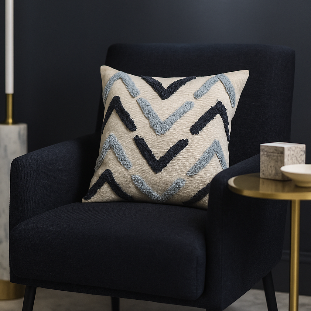 Grayscale Tufted Cushion Cover side view