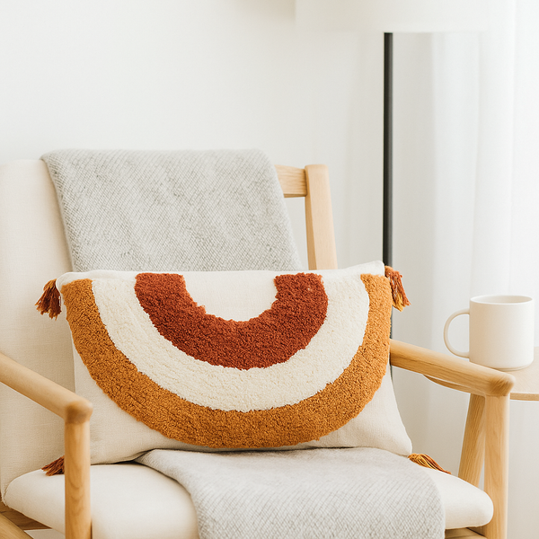 Rainbow Tufted Lumbar Cushion Cover | Tasseled Cotton Boho Decor