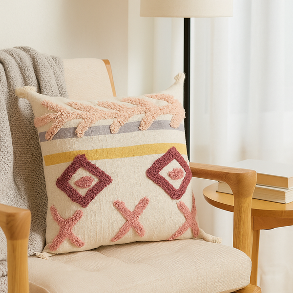 Geometric Tufted Cushion | Hand Tufted Cotton Boho | Gleemium