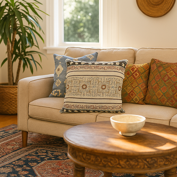 Maximal Floral Cushion Cover | Block Printed Cotton Boho Decor