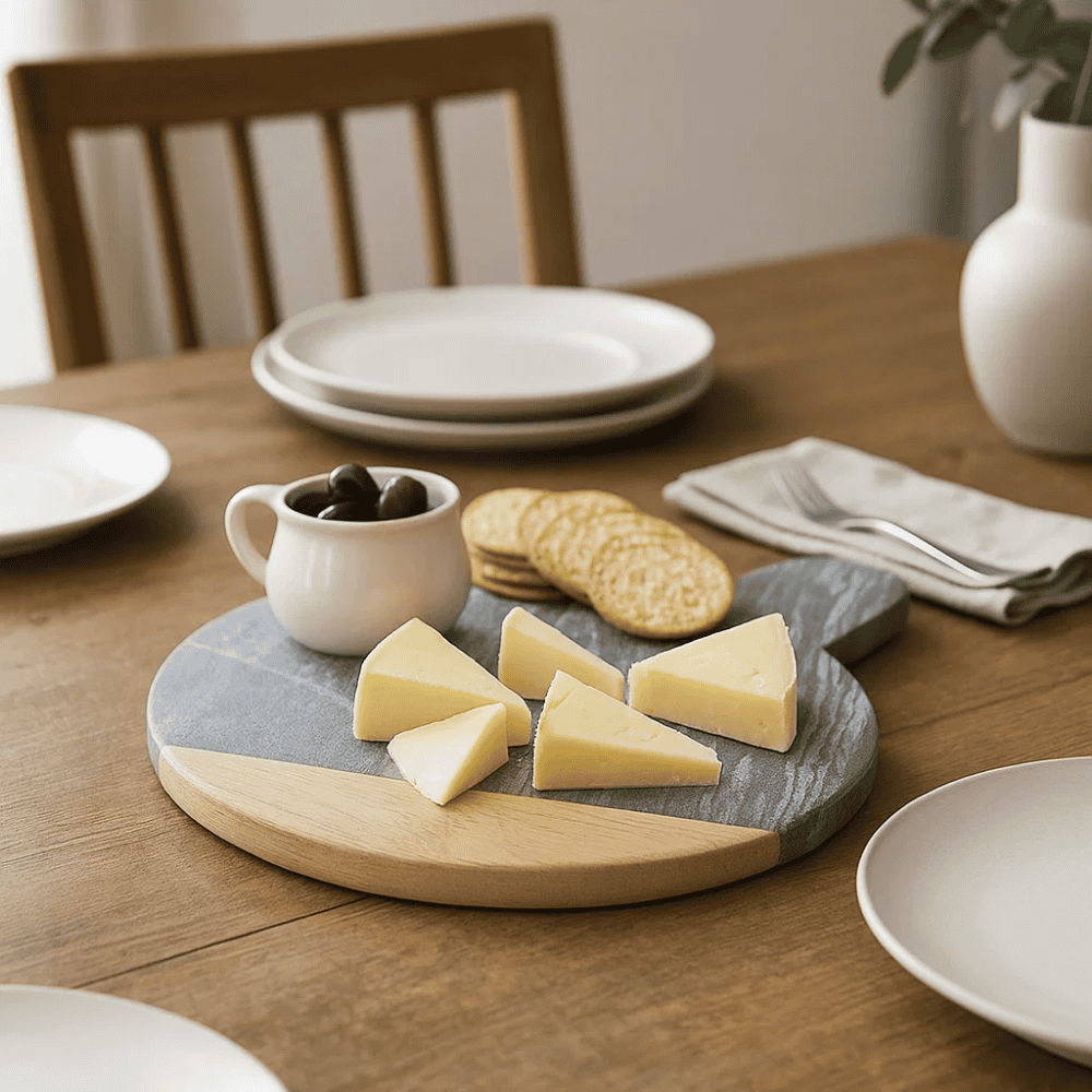 Round chopping board wood detail