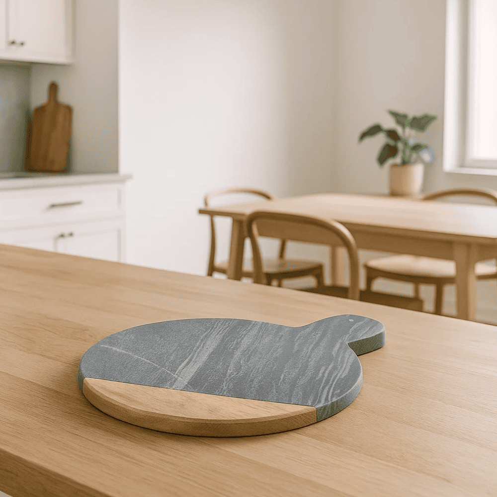 Round chopping board at an angle