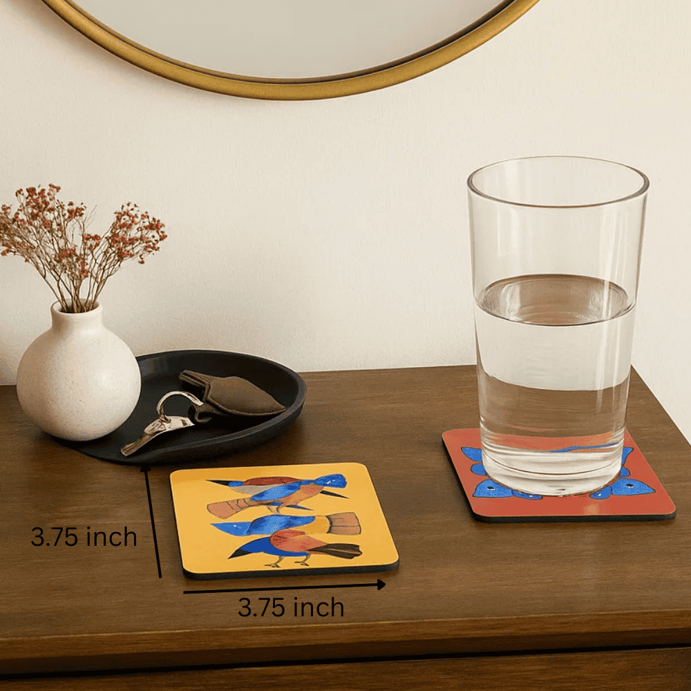 Madhubani fish coasters styled with a drink