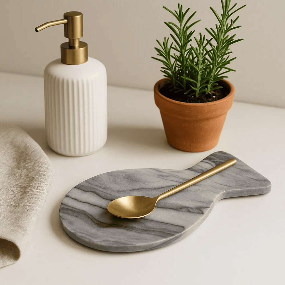 Grey marble spoon rest side view