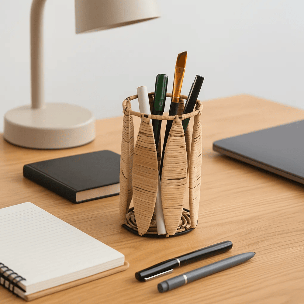 Rustic pen stand on desk