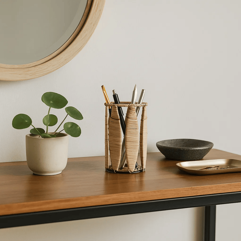 Rustic pen stand iron frame detail