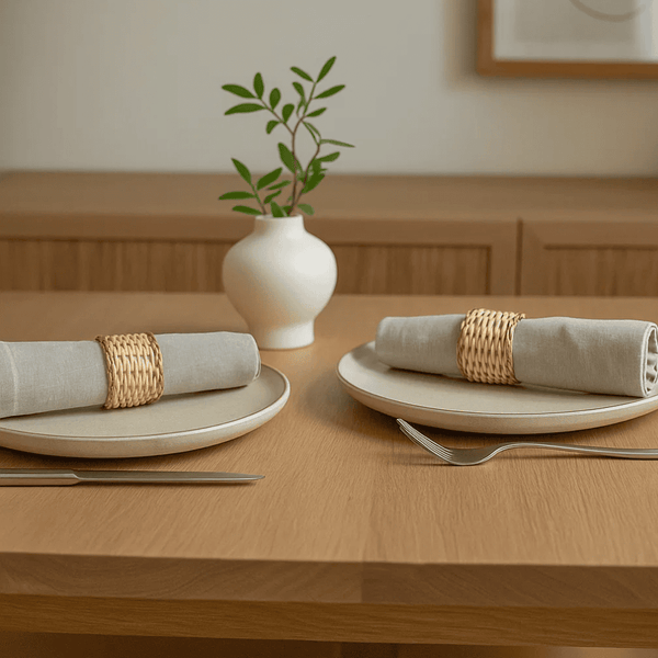 Cane Napkin Rings | Handwoven Brass Set of 4 Eco Table Decor
