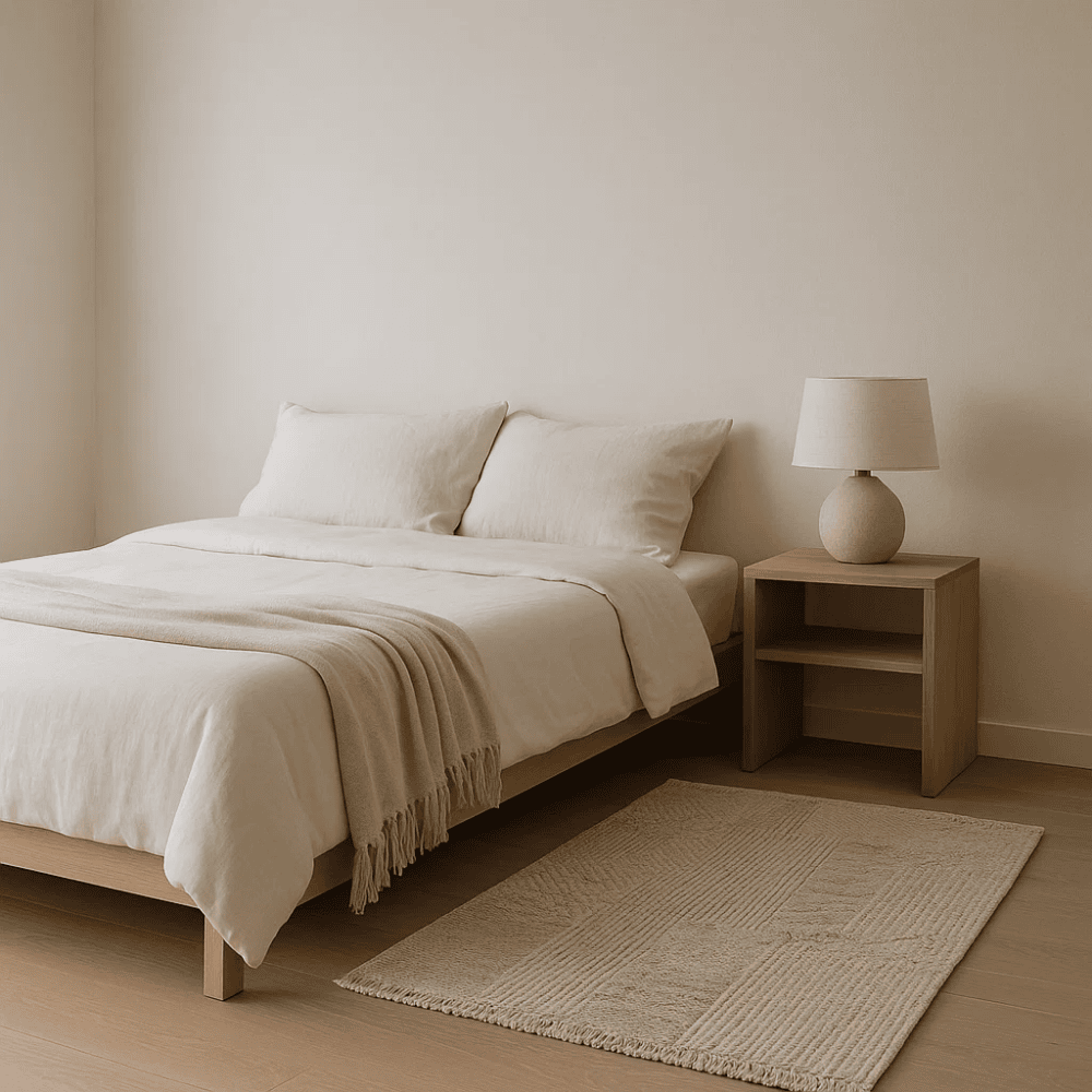 Full view of the neutral flat woven cotton rug