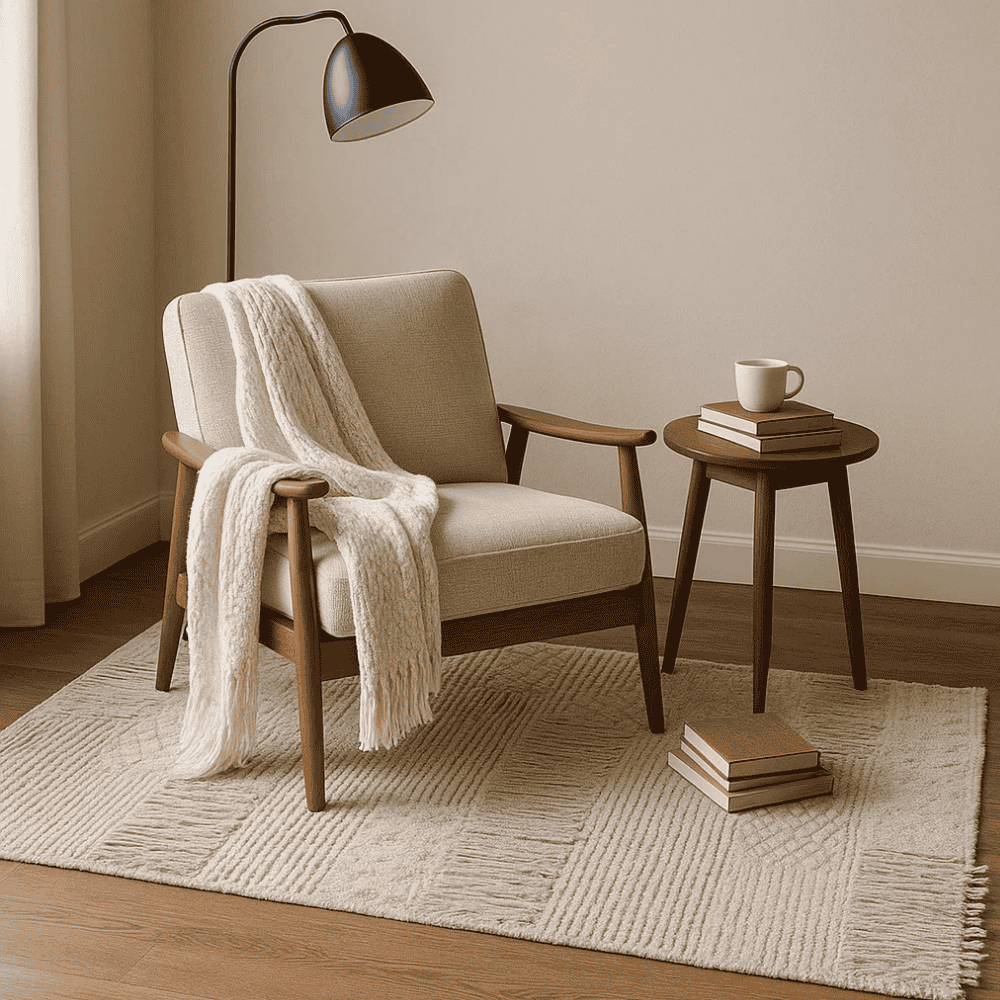 Neutral cotton rug styled on a floor