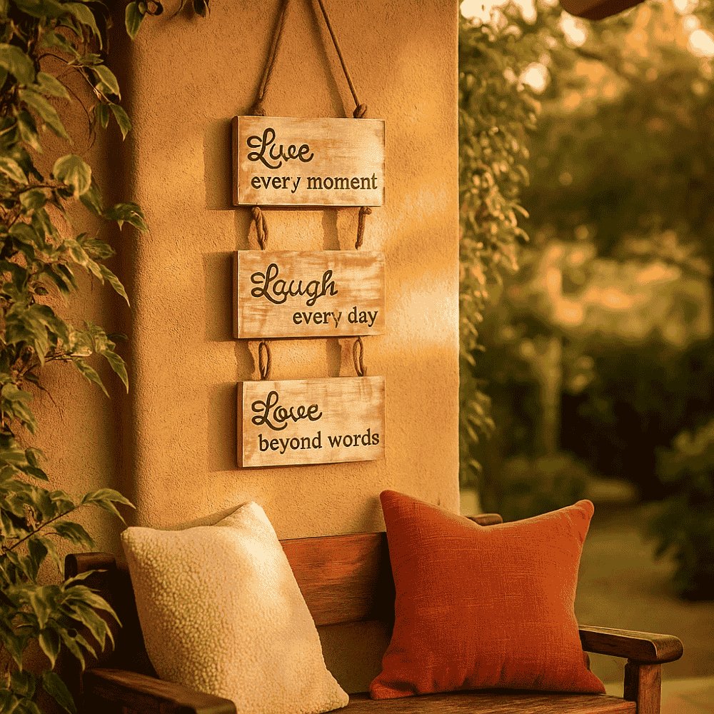 Live Laugh Love wall hanging shown at an angle