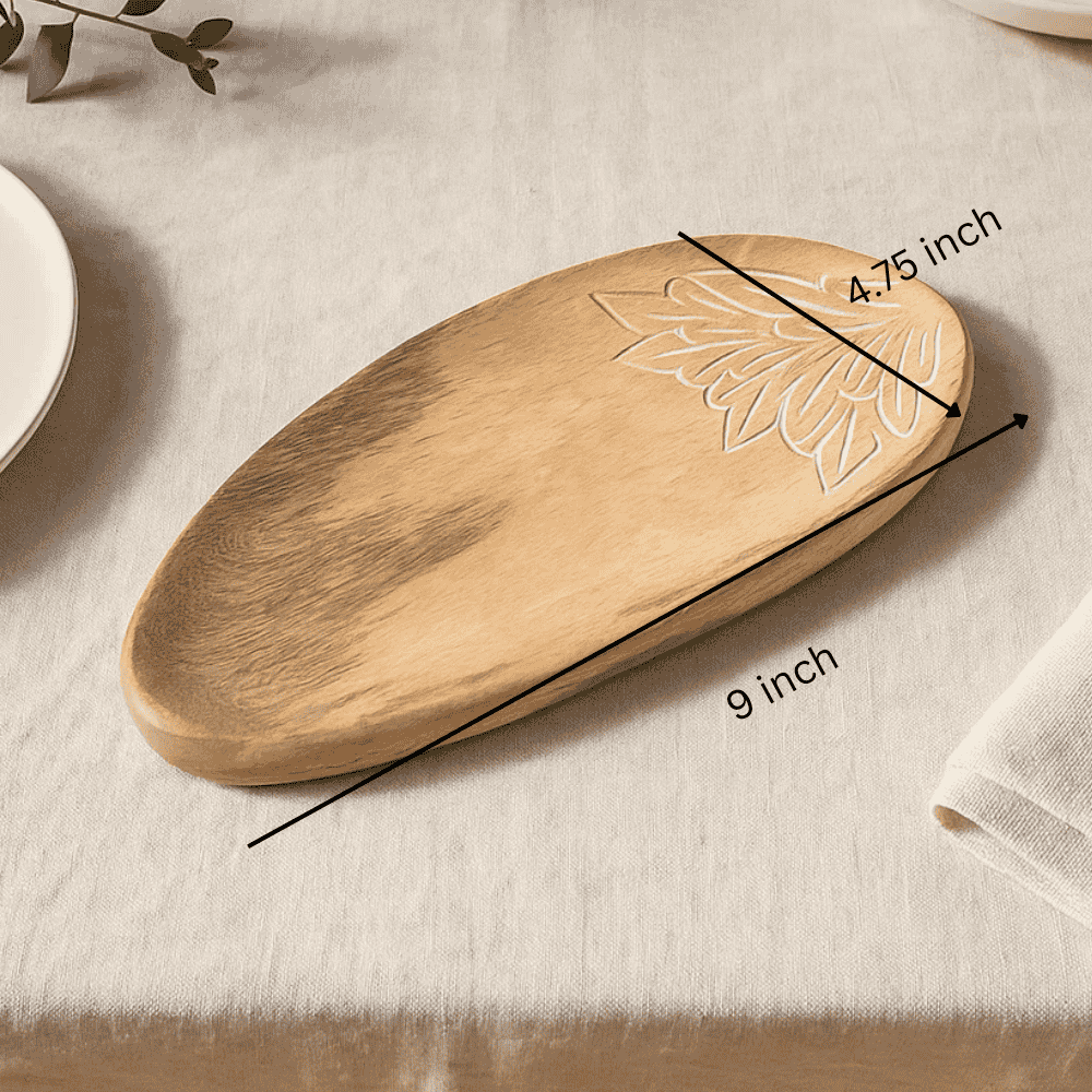Mango wood serving platter styled with food