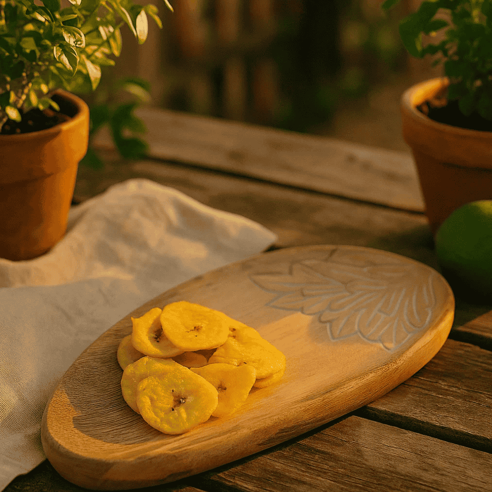 Mango wood serving platter side view
