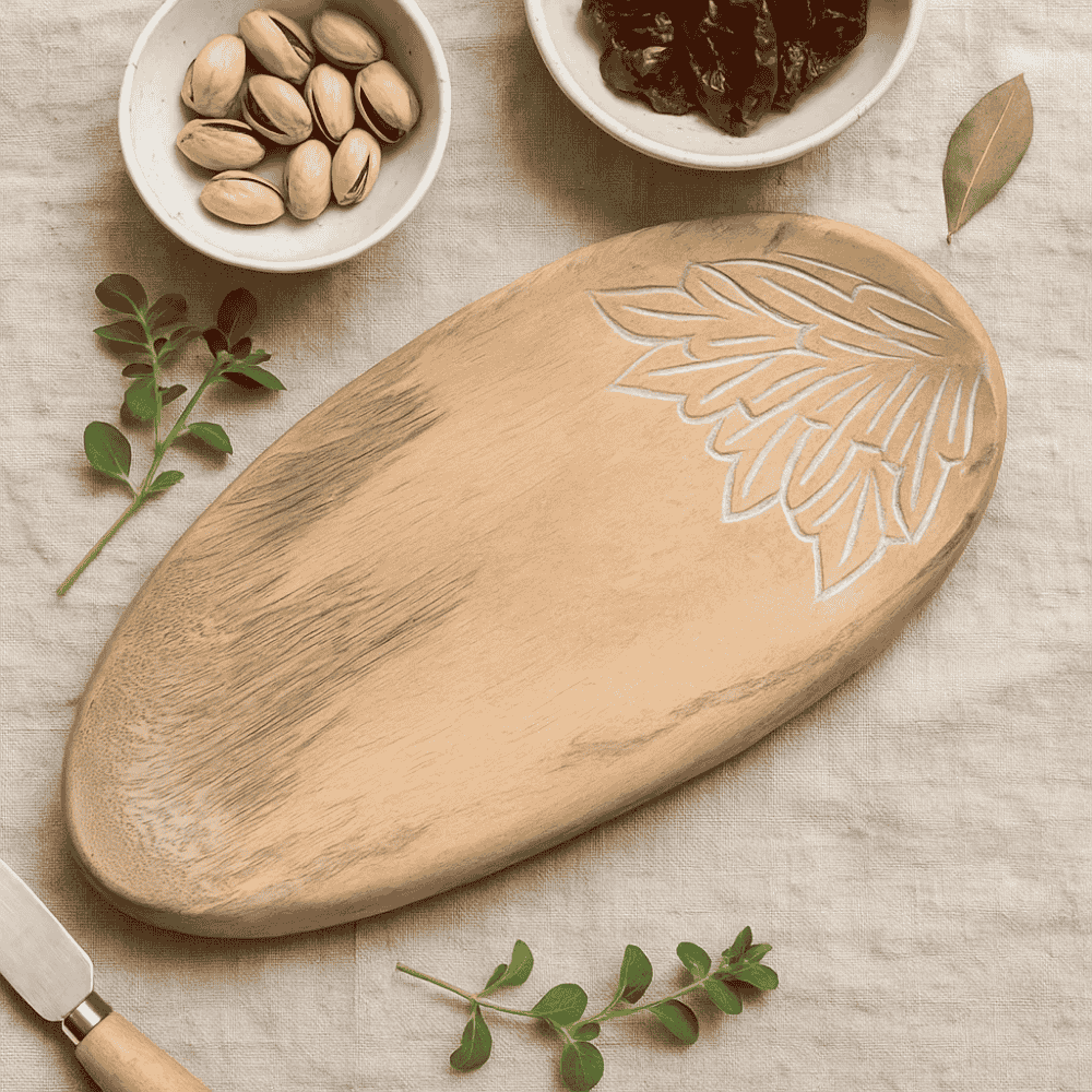 Mango wood serving platter back side