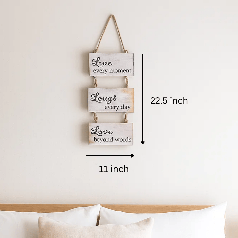 Live Laugh Love wall hanging styled in a farmhouse hallway
