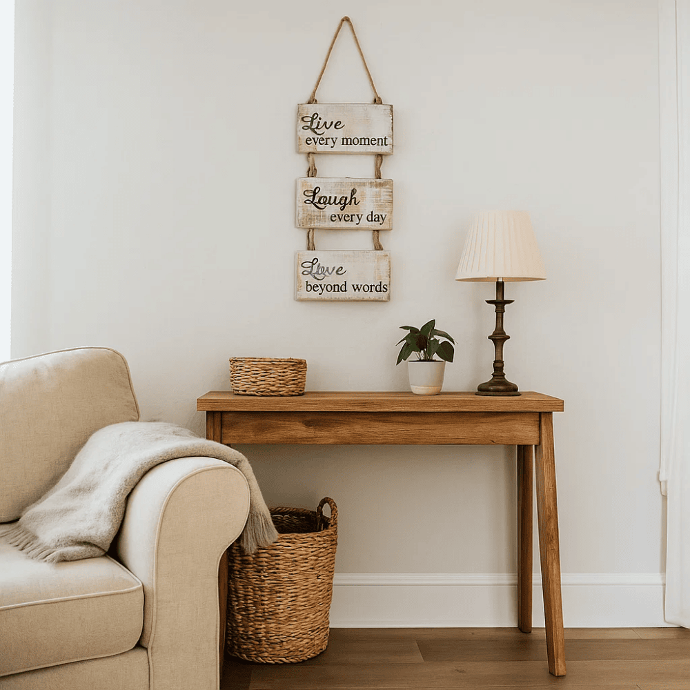 Live Laugh Love wall hanging in an entryway