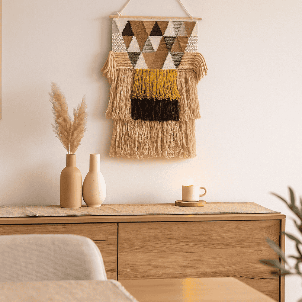 Art deco wool wall hanging hand-woven by Gleemium