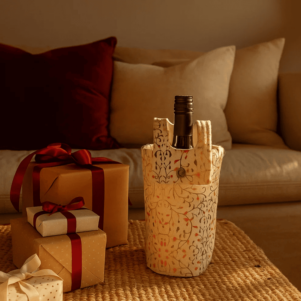 Floral wine bag at an angle