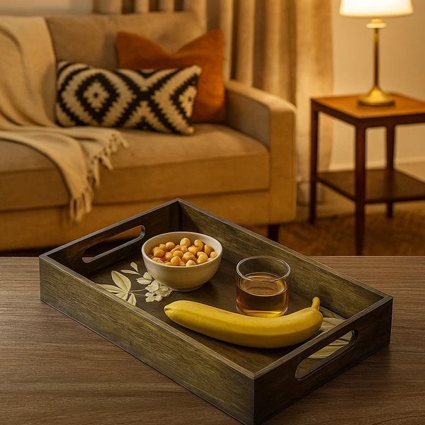 Frangipani Wooden Tray | Hand Painted Rectangular Floral Serveware