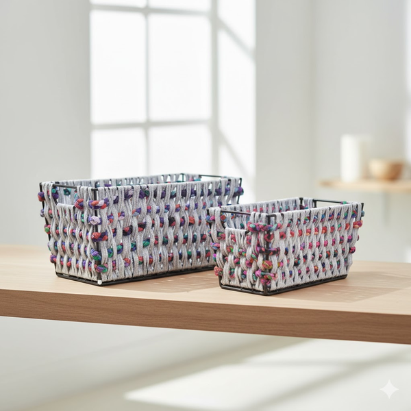 Cotton Cord Baskets | Multicolor Set of 2 | Gleemium