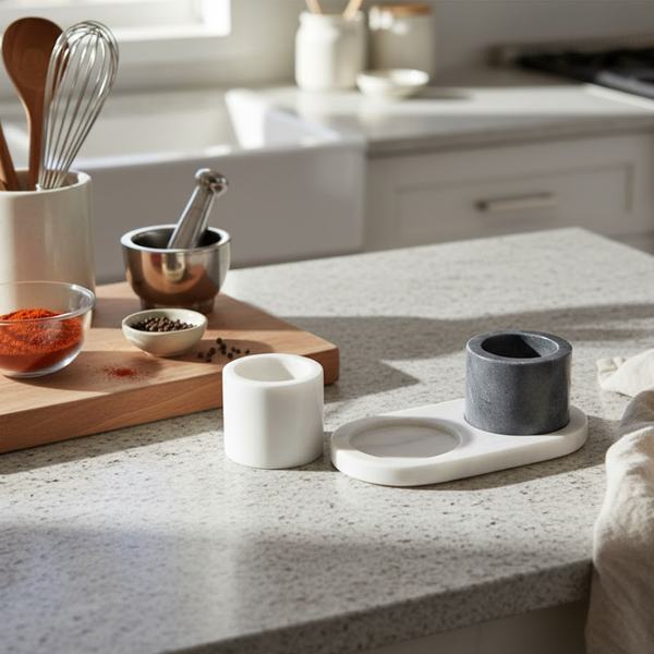 Marble Condiment Set | Handcrafted Kitchen Serveware | Gleemium