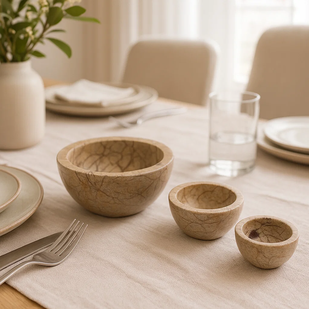 Marble bowls set at an angle