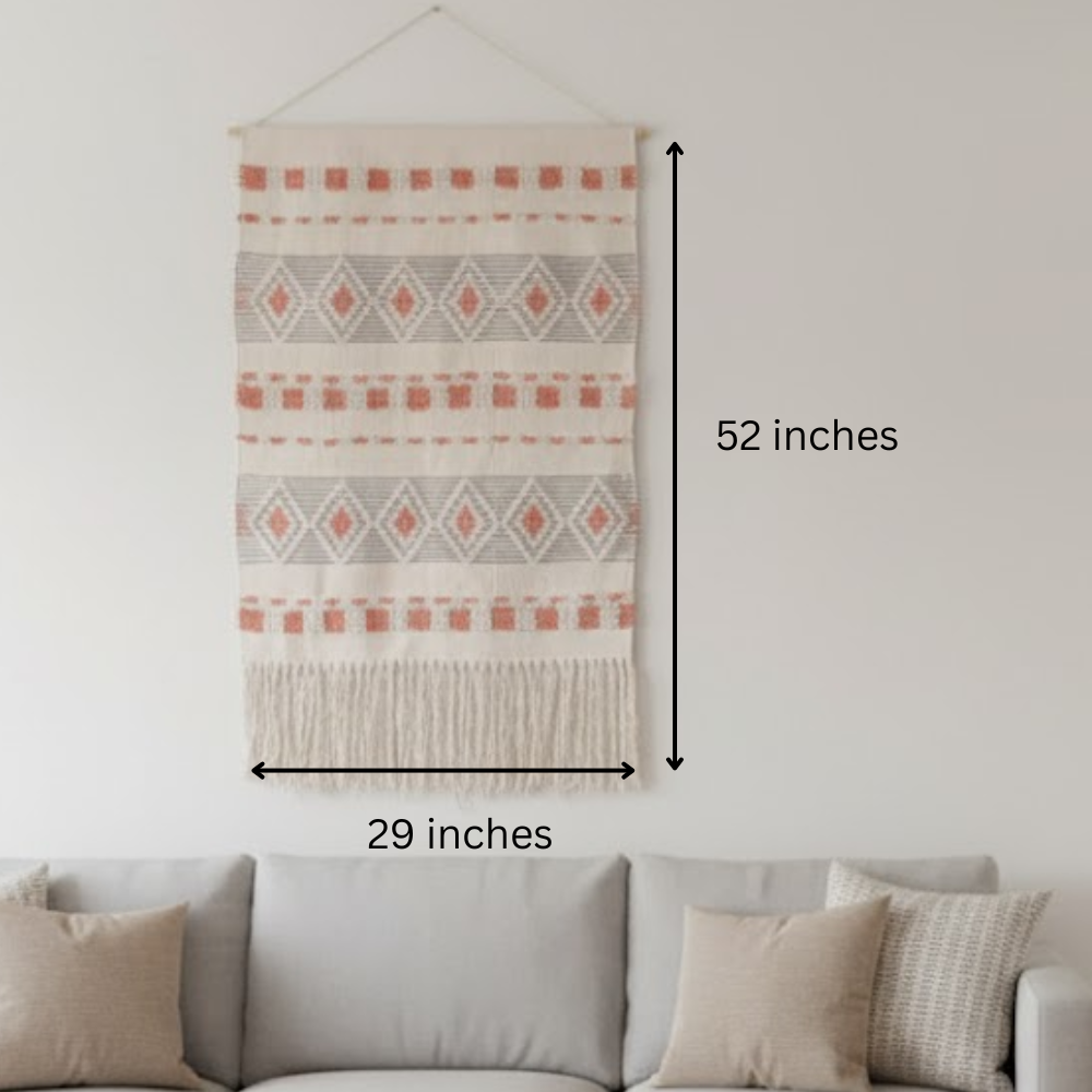 Terra wool and cotton wall hanging front view of geometric pattern