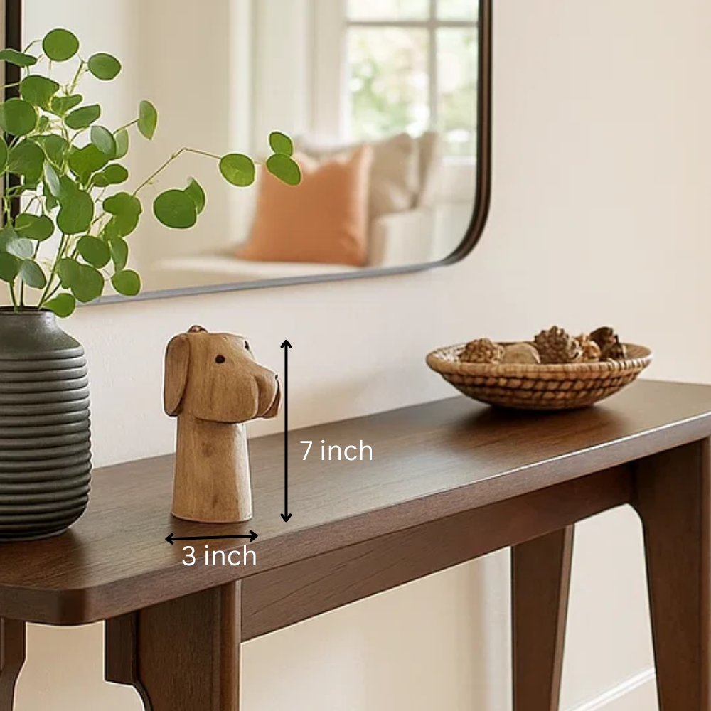 Wooden dog figurine side view