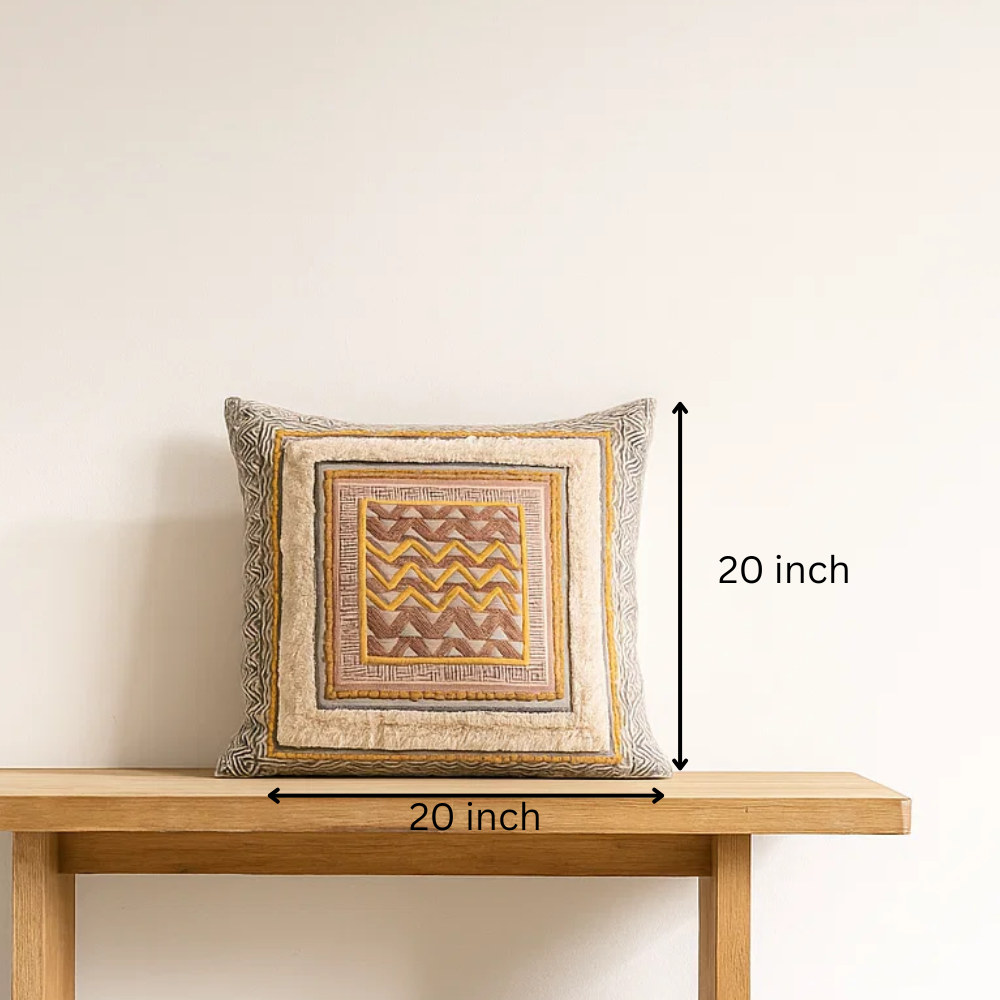 Hand block printed cushion cover detail of cotton weave
