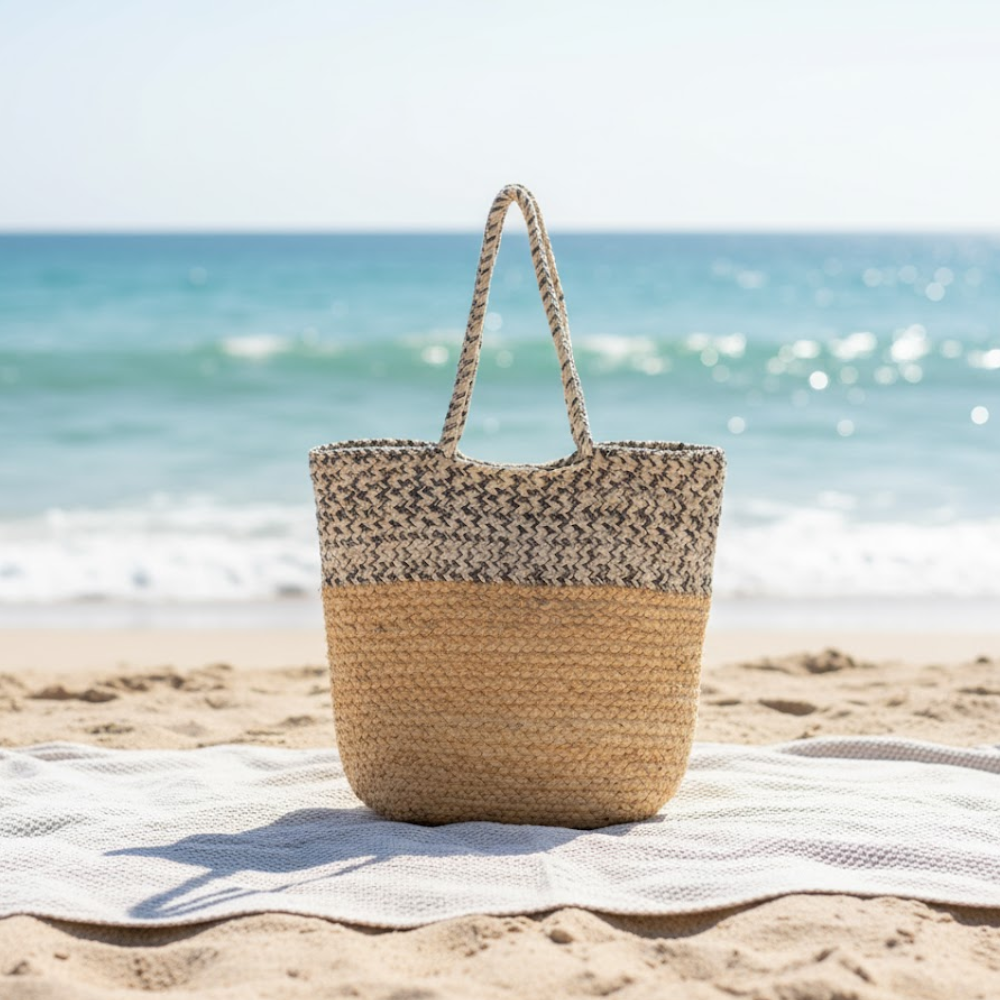 Jute cotton tote bag angled view