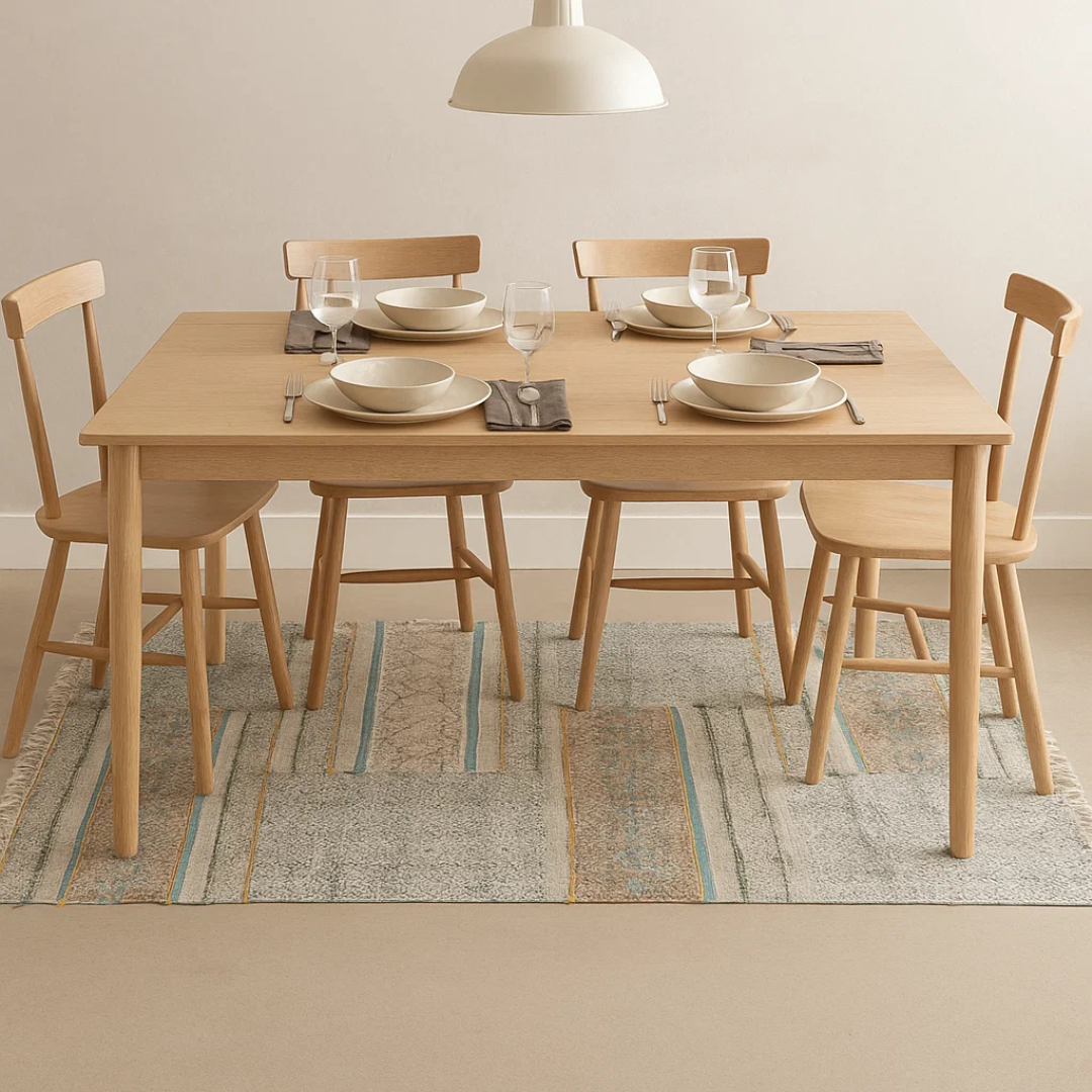 Block printed cotton rug styled on a floor