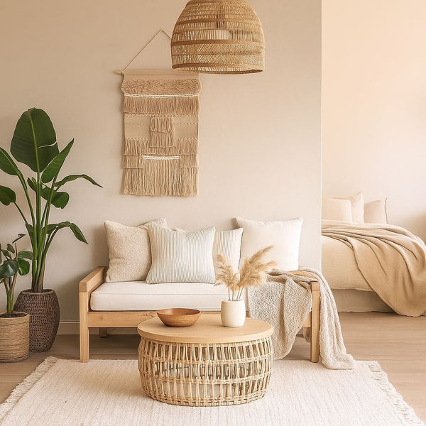 Beige Wool and Cotton Wall Hanging | Handwoven Fringe Boho Decor