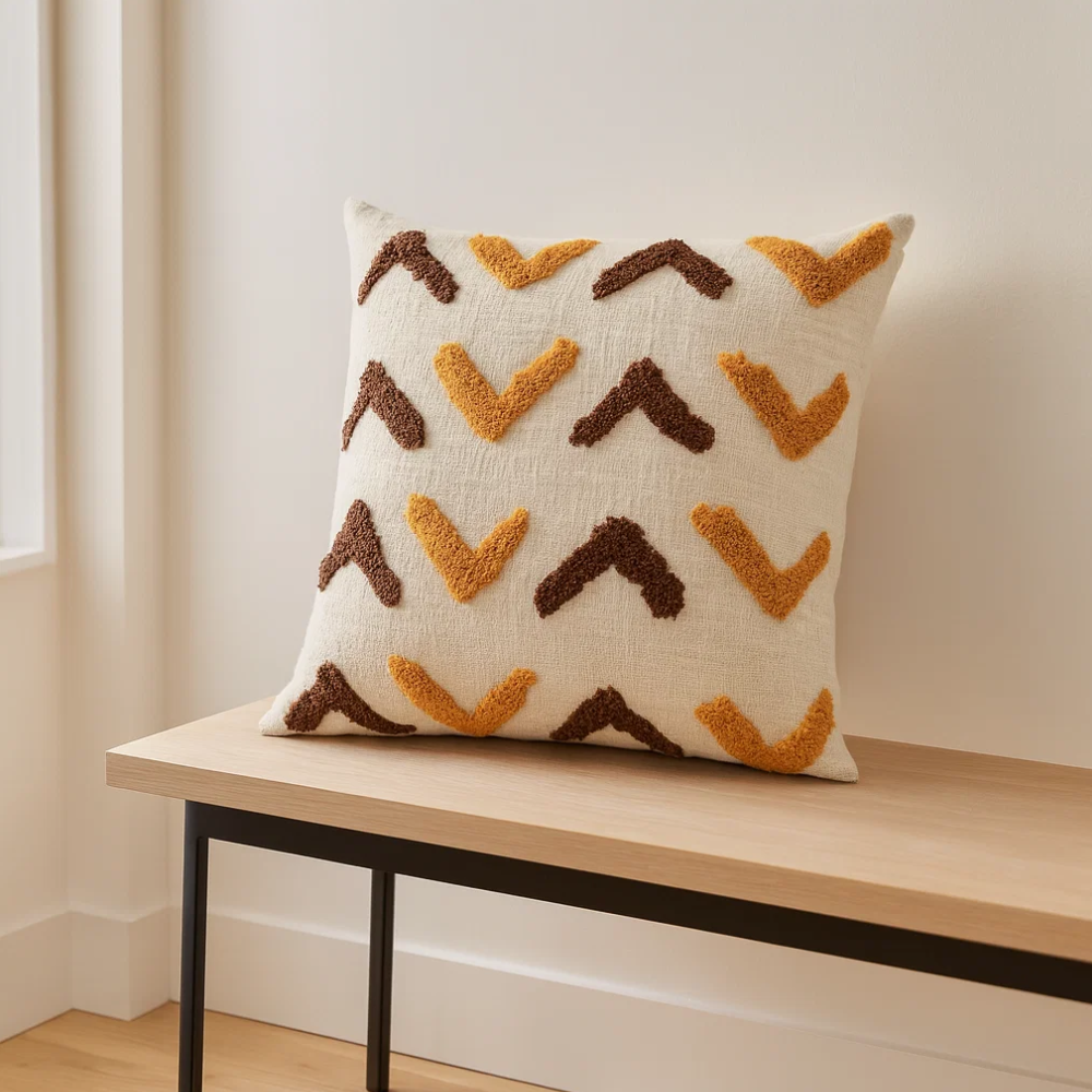 Arrow tufted cushion cover paired with other cushions